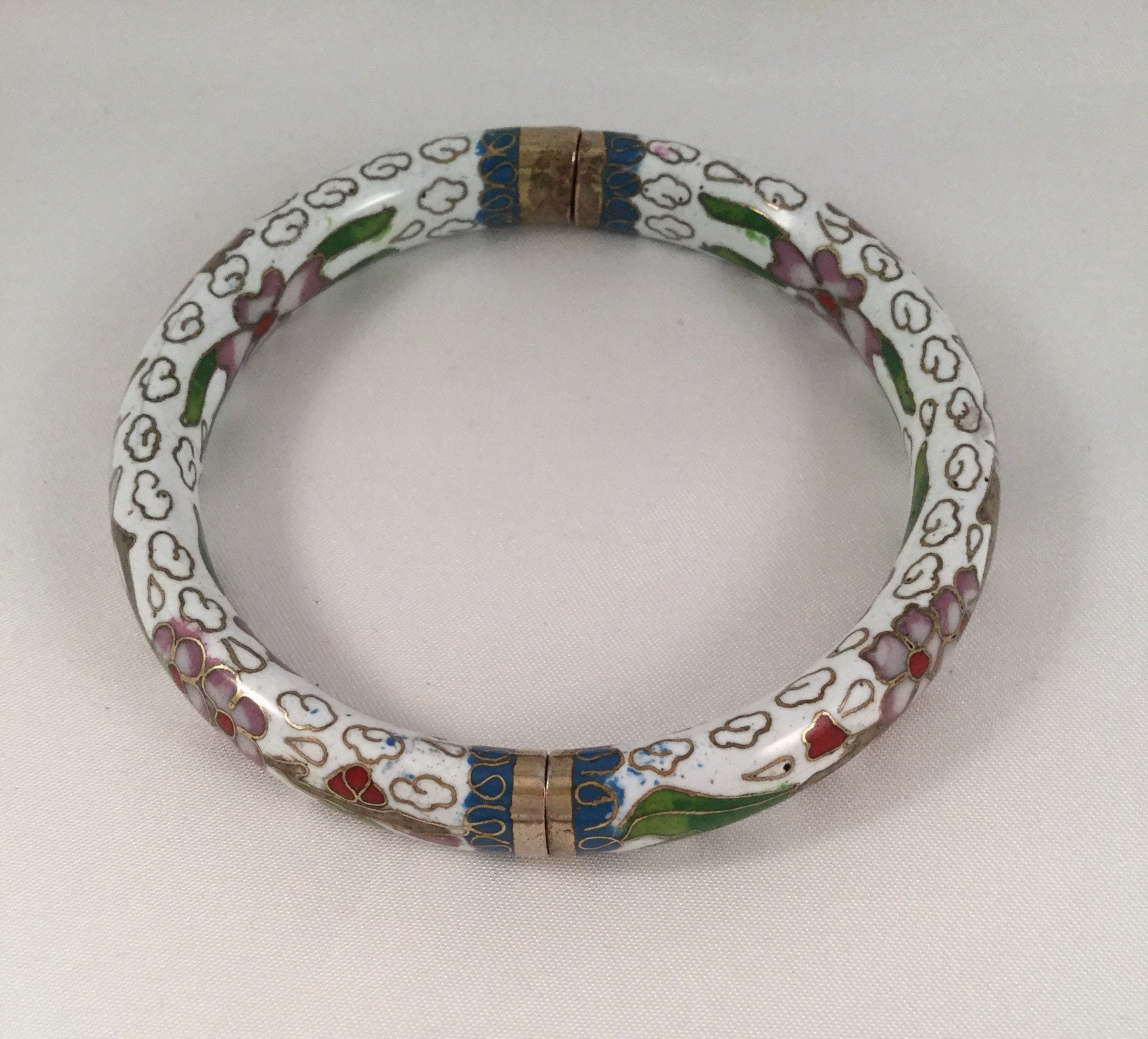 Bracelet jonc antique en émail cloisonné doré avec fleurs - Canada