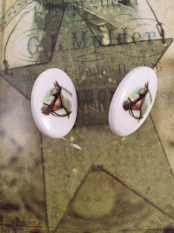Vintage Jewellery Celluloid Horse Earrings Ear Ri… - image 1