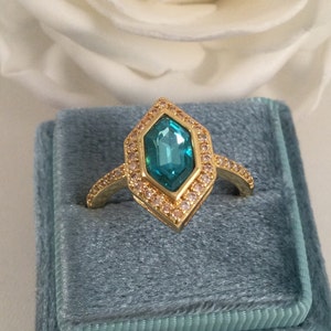 Vintage Jewellery Yellow Gold Ring with blue Topaz and White Sapphires Antique Art Deco Dress Jewelry Small Ring Size 7  or O