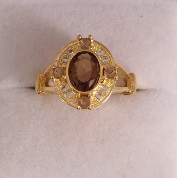 Vintage Jewellery Yellow Gold Ring with Brown Top… - image 8