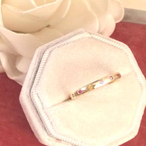 ヴィンテージジュエリー イエローゴールド バンドリング マルチジェムストーン アンティークアールデコ ドレスジュエリー サイズQ ルビー アメジスト シトリン ピンクサファイア ウェディング