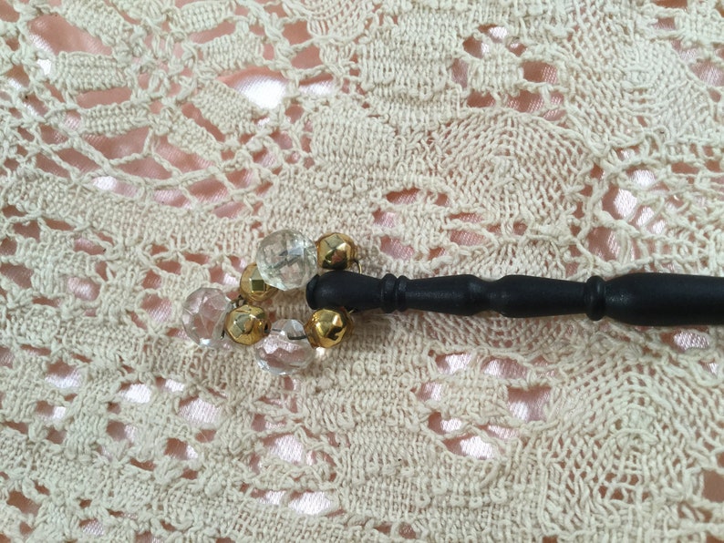 Vintage wood lace bobbin bead spangle Thin wooden bobbin spangled with glass beads English East Midlands type England
