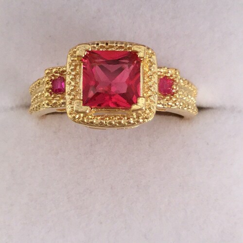 Vintage Jewellery shops Yellow Gold Ring with Rubies Antique Art Deco Dress Jewelry small ring size 6