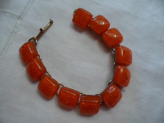 Retro Vintage Jewellery Orange Glass Square Lozen… - image 4