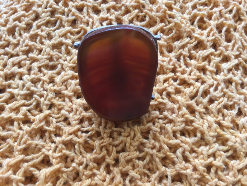 Huge vintage Ring with very large amber coloured Agate Stone Statement Ring size Q or 8 Artisan Hand crafted Artist Handmade