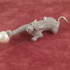 Jóias vintage prata cristal pantera leopardo tigre pérola broche antigo arte deco vestido jóias olhos esmeralda