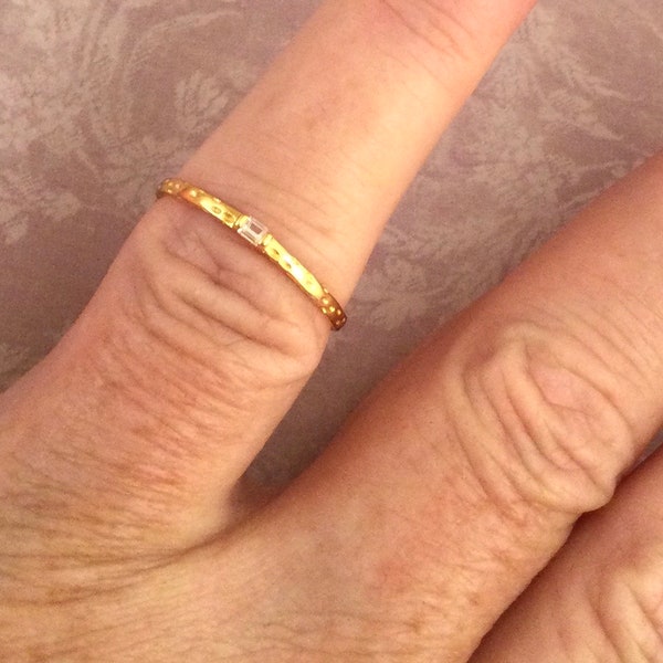 Vintage Jewellery Yellow Gold Band Ring White Diamond Antique Art Deco Dress Jewelry large size R 1/2 wedding bridal bride gifts presents