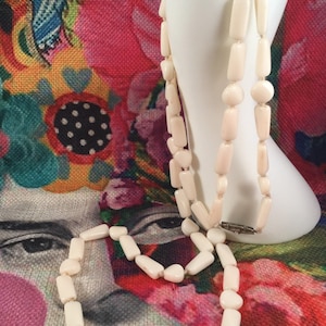 Vintage Jewellery Necklace with Milk Glass Beads Antique Victorian Dress Jewelry Necklace with Beads Opera Flapper length