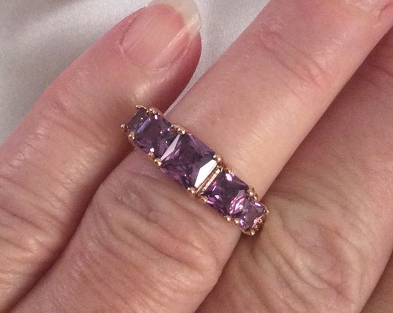 Vintage Jewellery Yellow Gold Ring with Amethysts and White Sapphires Antique Art Deco Dress Jewelry medium Ring Size 8 or Q