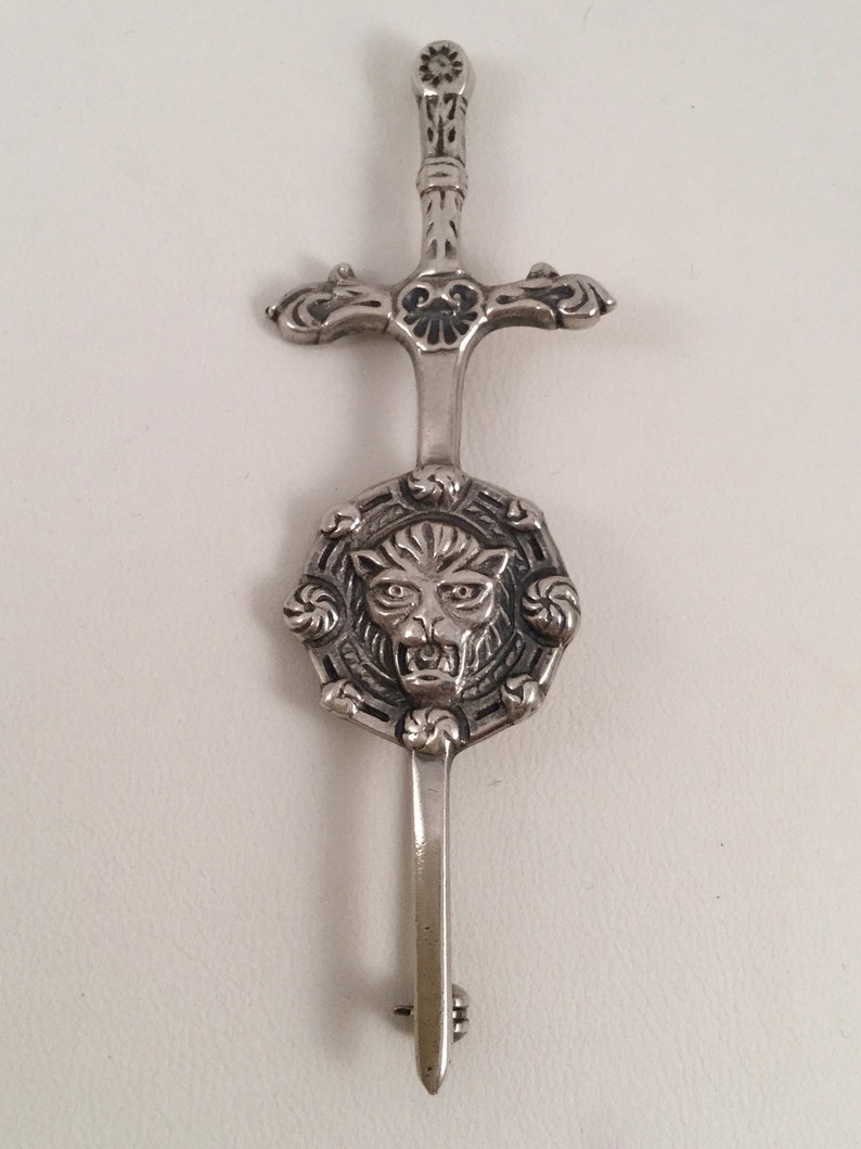 Vintage Jewellery Large Scottish Celtic Sterling Silver Dagger Shield Brooch Pin Antique Jewelry Decoration for Coat Hat Scarf Shawl Kilt