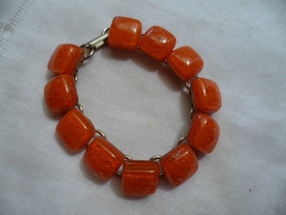 Retro Vintage Jewellery Orange Glass Square Lozen… - image 2