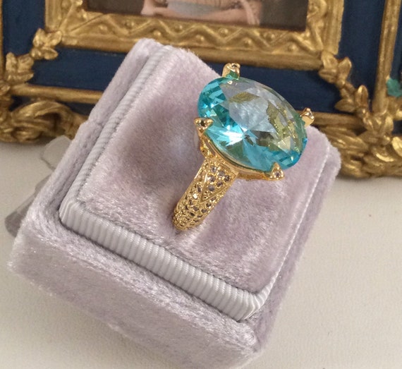 Vintage Jewellery Yellow Gold Ring Aquamarine Whi… - image 3