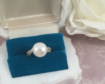 Vintage Jewellery Pearl and Diamonds Sterling Silver Ring Antique Art Deco Jewelry medium ring size 8 or Q