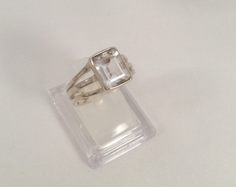 Vintage Art Deco Jewellery Sterling Silver  Ring with large White Topaz Antique Jewelry Ring Size 9 or S