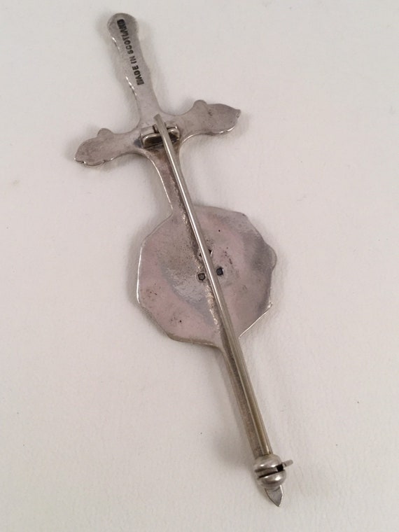 Vintage Jewellery Large Scottish Celtic Sterling Silver Dagger Shield Brooch Pin Antique Jewelry Decoration for Coat Hat Scarf Shawl Kilt