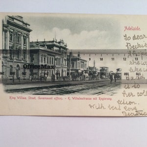 Antike Vintage Foto postkarte Adelaide King William Street Praxen Straßenbahn Pferde Karren Social History Postkarte Australien