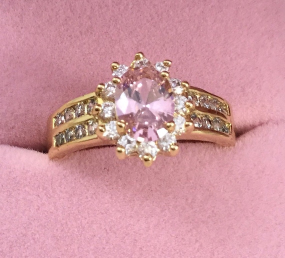 Vintage Jewellery Yellow Gold Ring with Pink and … - image 1