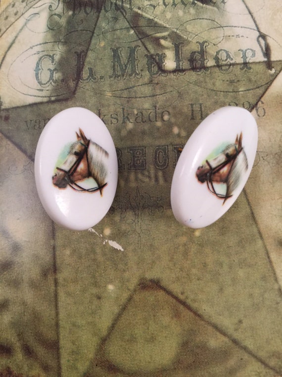 Vintage Jewellery Celluloid Horse Earrings Ear Ri… - image 2