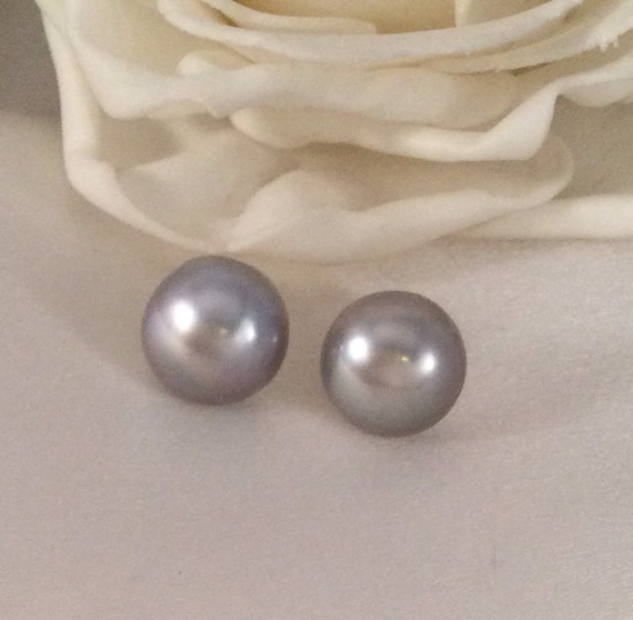 Vintage Jewellery Yellow Gold Earrings With 1.1 Cm Wide Grey Round Genuine  Pearls Gray Pearl Ear Rings Antique Art Deco Dress Jewelry - Etsy