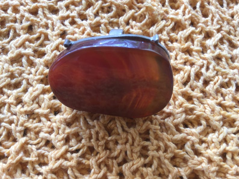 Huge vintage Ring with very large amber coloured Agate Stone Statement Ring size Q or 8 Artisan Hand crafted Artist Handmade