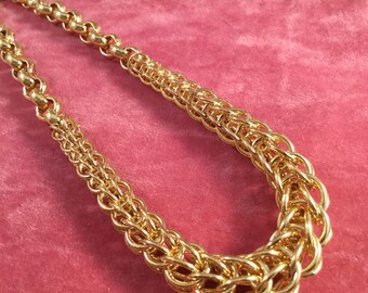 Vintage Jewellery Yellow Gold Chain Necklace Rolo Byzantine links Mid Century Jewelry 43 cm long heavy 31 grams