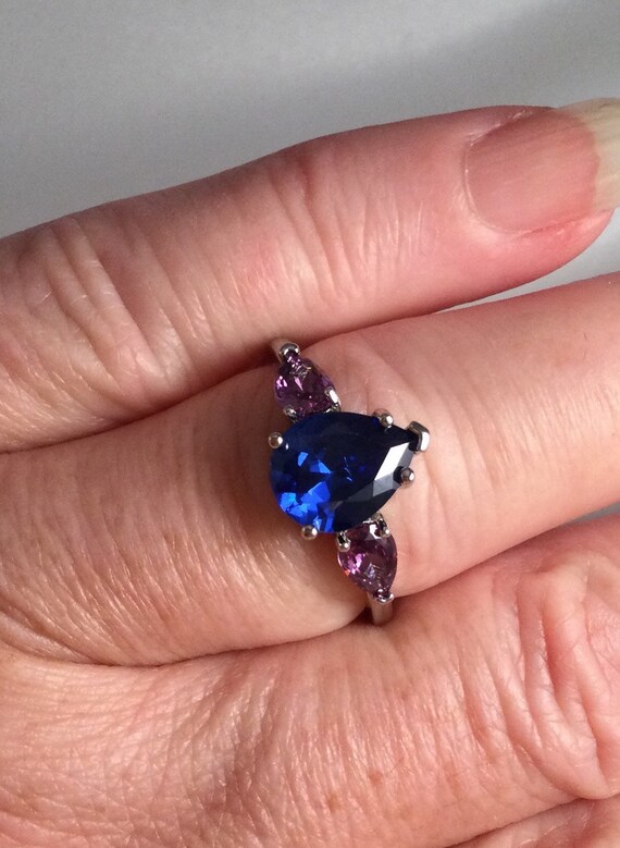 Vintage Jewellery White Gold Ring Blue Sapphire A… - image 3
