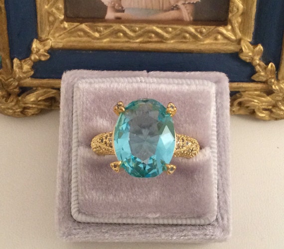 Vintage Jewellery Yellow Gold Ring Aquamarine Whi… - image 2