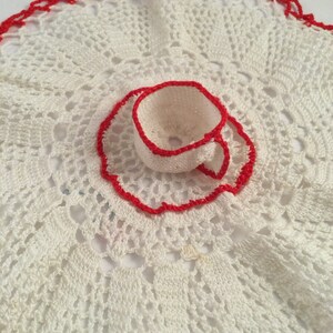 vintage retro doily crochet bead beaded jug cover mat red white tea cup image 2