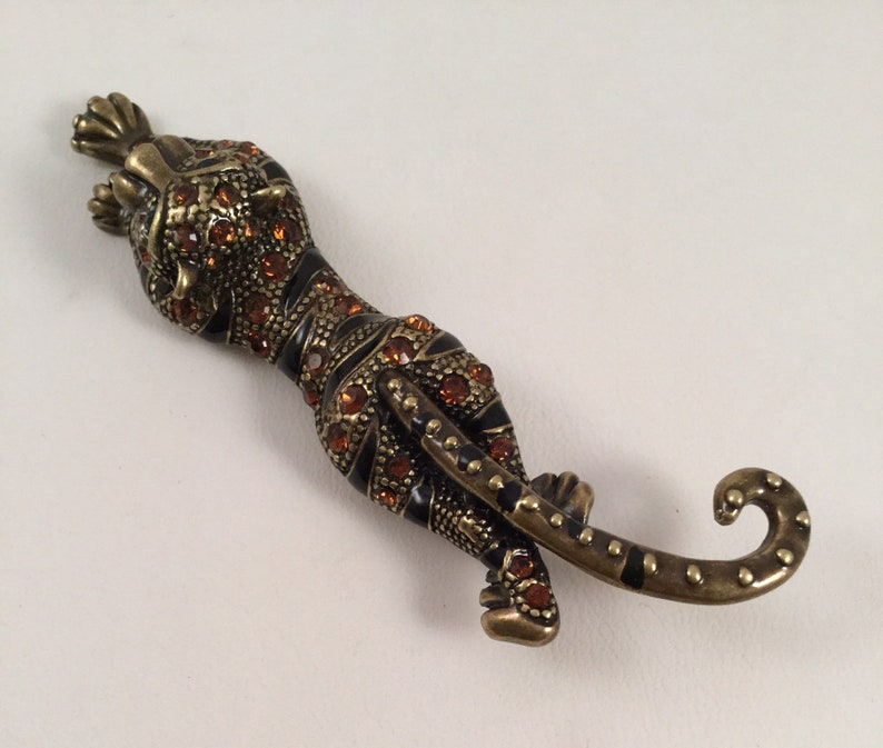 Large Vintage Leopard Panther Brooch Pin with Green Eyes for hats coats scarfs dresses jackets etc