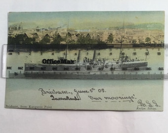 Antique Vintage photo postcard  post card Brisbane Australia from Kangaroo Point posted with stamps