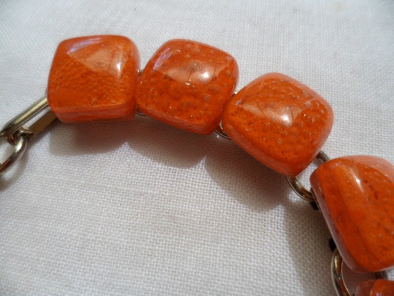Retro Vintage Jewellery Orange Glass Square Lozen… - image 1