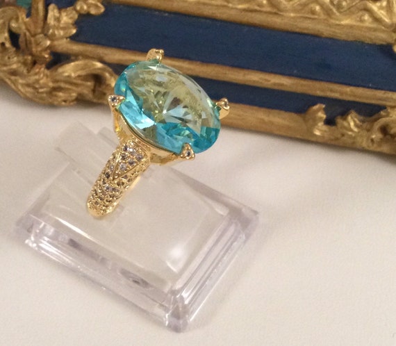 Vintage Jewellery Yellow Gold Ring Aquamarine Whi… - image 8