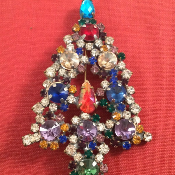 Joyería vintage de árbol de Navidad con adornos de cristal de cristal checo y decoraciones de adorno Gran declaración Pin de broche de joyería navideña