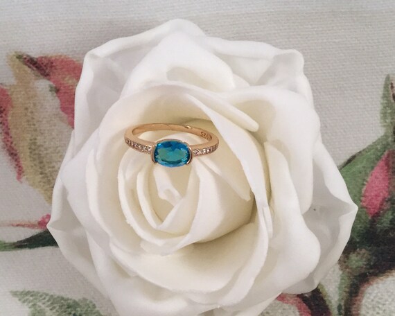 Vintage Jewellery Yellow Gold Ring with Aquamarin… - image 7