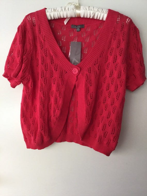 Katies Vintage Knitted Cotton Red Bolero Top Cardi