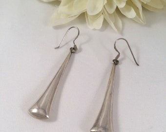 Vintage Jewellery Sterling Silver Long Drop Earrings Antique Art Deco Dress Jewelry Ear Rings Tear Pear Shape