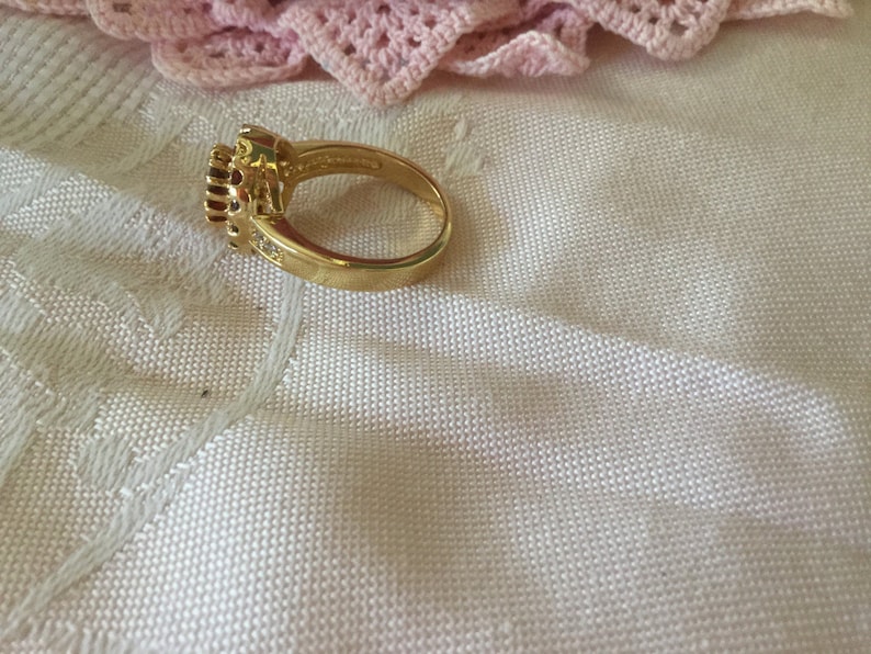 Antique Art Deco VintageJewellery Yellow Gold Ring with Rubies and White Sapphires jewelry dress ring size 8 or Q