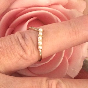 Vintage Jewellery Yellow Gold Pearl Diamond Ring Antique Art Deco Dress Jewelry small size J Wedding Bridal Mother of the Bride gift present