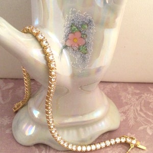 Jóias vintage amarelo ouro tênis corrente pulseira safiras brancas antigo deco vestido jóias 18 cm casamento noiva apresenta presentes ela