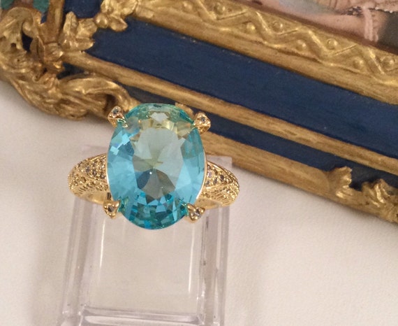 Vintage Jewellery Yellow Gold Ring Aquamarine Whi… - image 7