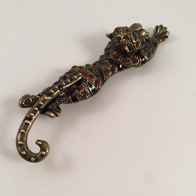 Large Vintage Leopard Panther Brooch Pin with Green Eyes for hats coats scarfs dresses jackets etc