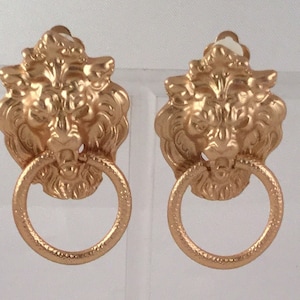 Vintage Jewellery Gold Lion Door Knocker Big Cat Earrings Antique Art Deco Dress Jewelry Cocktail Statement Runway Roseworthysvintage