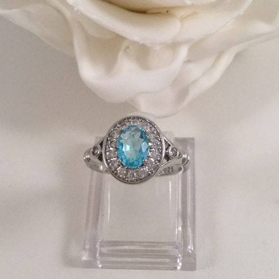 Vintage Jewellery Gold Ring with Aquamarine and W… - image 5