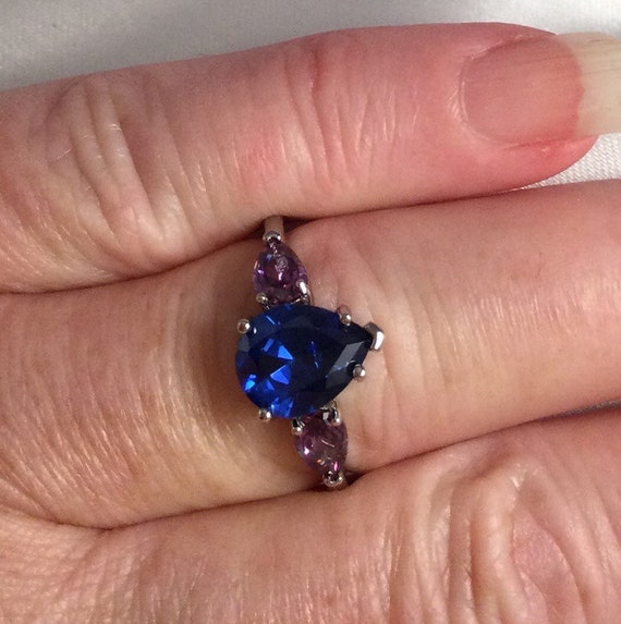 Vintage Jewellery White Gold Ring Blue Sapphire A… - image 2