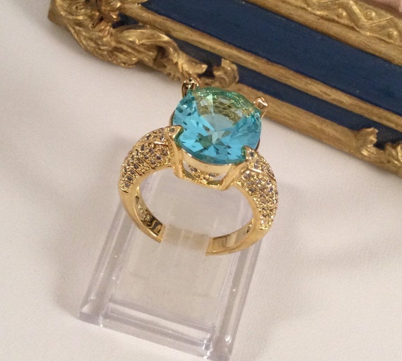 Vintage Jewellery Yellow Gold Ring Aquamarine Whi… - image 9