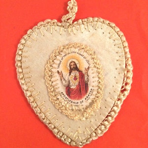 Antiek oud Vintage Frans zijden Heilig Hart-souvenir uit de Eerste Wereldoorlog, van het front naar Australië gestuurd door soldaat naar moeder-moeder