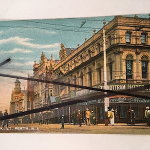 originale Antica Vintage Foto Cartolina Old Barrack Street Perth WESTERN AUSTRALIA WA Post Card segni pubblicitari Austral Series