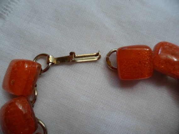 Retro Vintage Jewellery Orange Glass Square Lozen… - image 5