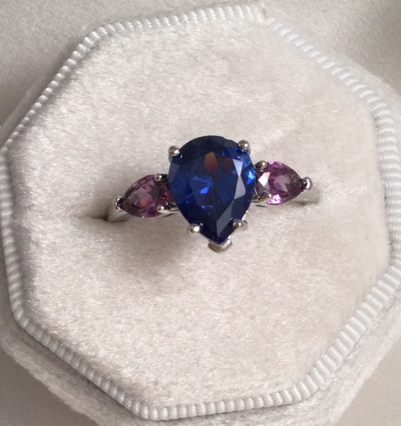 Vintage Jewellery White Gold Ring Blue Sapphire A… - image 5