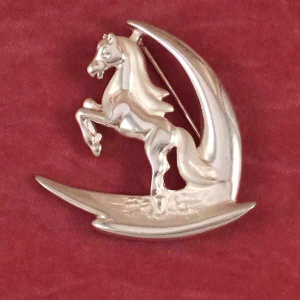 Vintage Jewellery Sterling Silver Horse Brooch Pin Equine Pony Horses Jewelry for Dress Shawl Coat or Hat Antique Art Deco Dress Jewelry